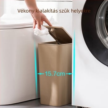 Camellia kuka emelőfedéllel a hulladék szelektálásához, kreatív kialakítás irodába, nappaliba és hálószobába, háztartási használatra, fedéllel és nyomógyűrűvel, műanyag tartály, 9 liter