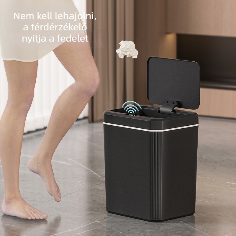 Intelligens szenzoros szemetes otthoni használatra, automatikus fedélnyitás, érintésmentes, szag elleni, könnyed luxus ajándék