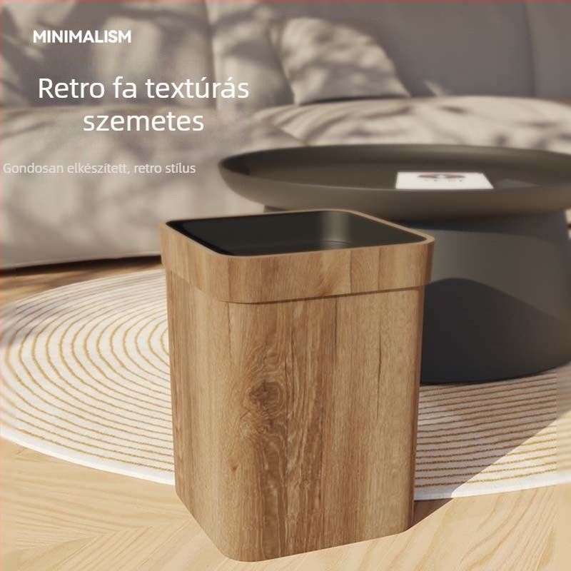 Fa mintás háztartási szemetes, nyitott tetejű, négyszögletes, műanyag, 12 L, fürdőszoba, konyha, hálószoba és nappali