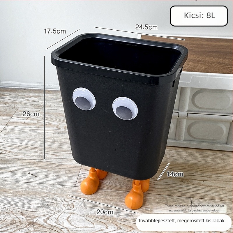 Kedves karikatúra-stílusú, 12 L-es nagy kapacitású szemetes otthoni használatra — elegáns a konyhában, fürdőszobában és hálószobában, DIY ajándék