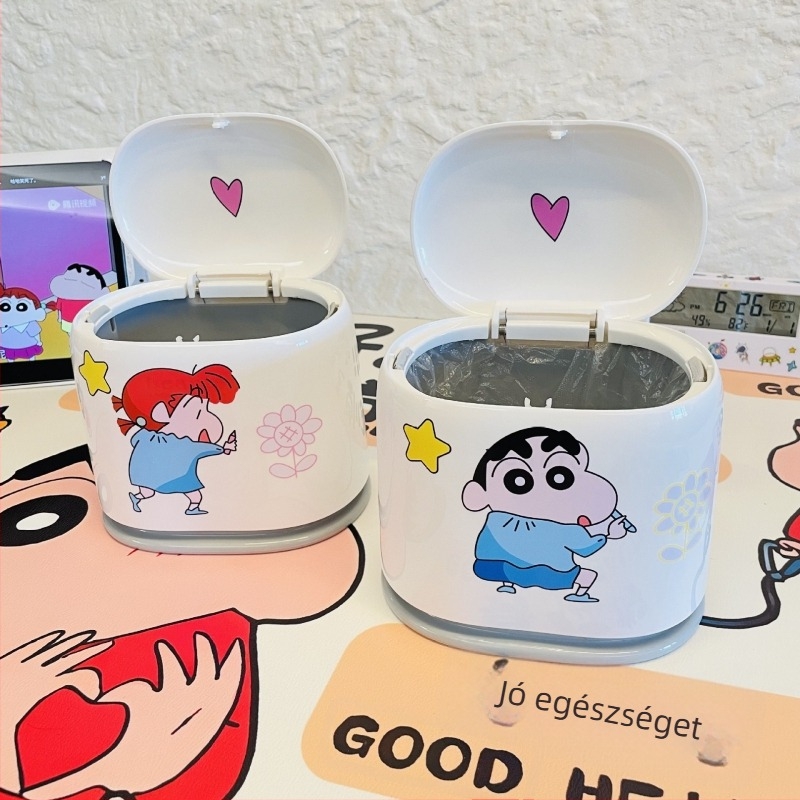 Crayon Shin-Chan asztali szemetes, aranyos zacskóval, kis méretű, nappaliba vagy hálószoba
