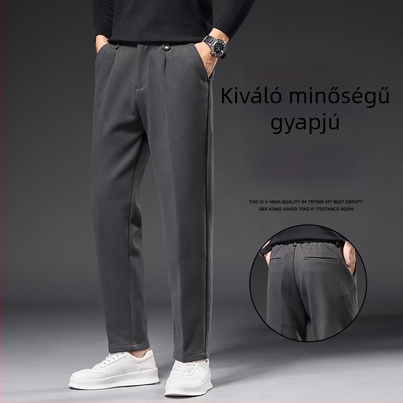 Férfi őszi casual nadrág szürke színben, drapált textúrával, gyűrődésálló, egyenes szabás, cropped hossz