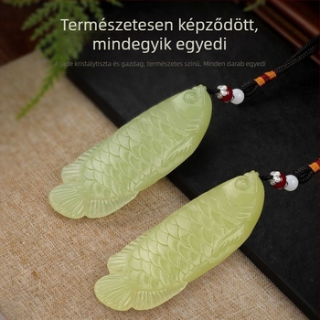 Jade medál Arowana – kézben tartható dísz, otthoni dekoráció, aranyszínű hal, elegáns stresszoldó ajándék férfiaknak