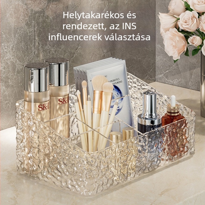 Smink tároló doboz, nagy kapacitású asztali rendező fürdőszobához, könnyed luxus stílus