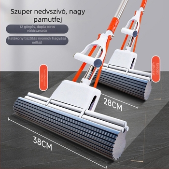 Kéz nélkül használható szivacsmop otthoni használatra, nedvszívó fej, egy lépéses tisztítás, 28–38 cm-es nagy méret