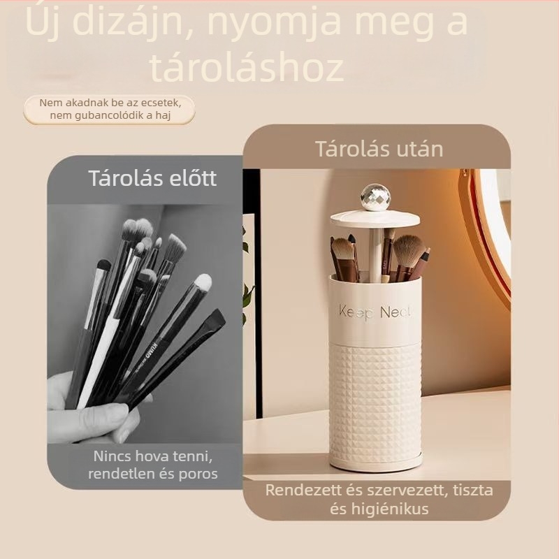 Új állítható sminkecset-tároló, porvédett, fedeles asztali kozmetikai rendező
