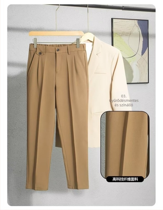 Férfi slim-fit öltönynadrág cropped hosszban, drapírozott esés