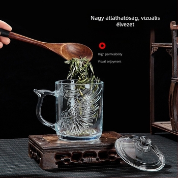 Green Apple hőálló üvegpohár teához, fogantyúval, irodai használatra, személyes teázáshoz, prémium minőség