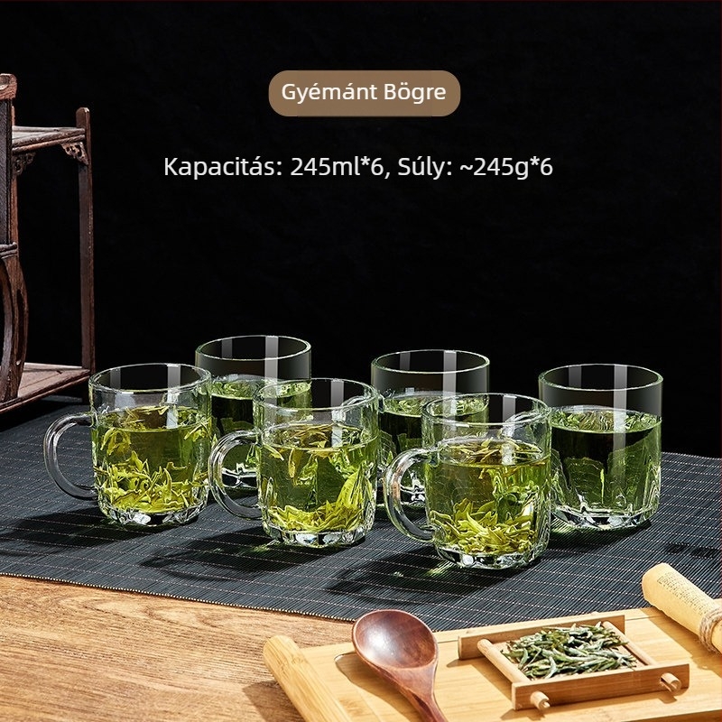 Green Apple hőálló üvegpohár teához, fogantyúval, irodai használatra, személyes teázáshoz, prémium minőség