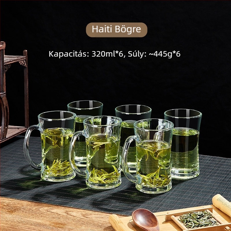 Green Apple hőálló üvegpohár teához, fogantyúval, irodai használatra, személyes teázáshoz, prémium minőség