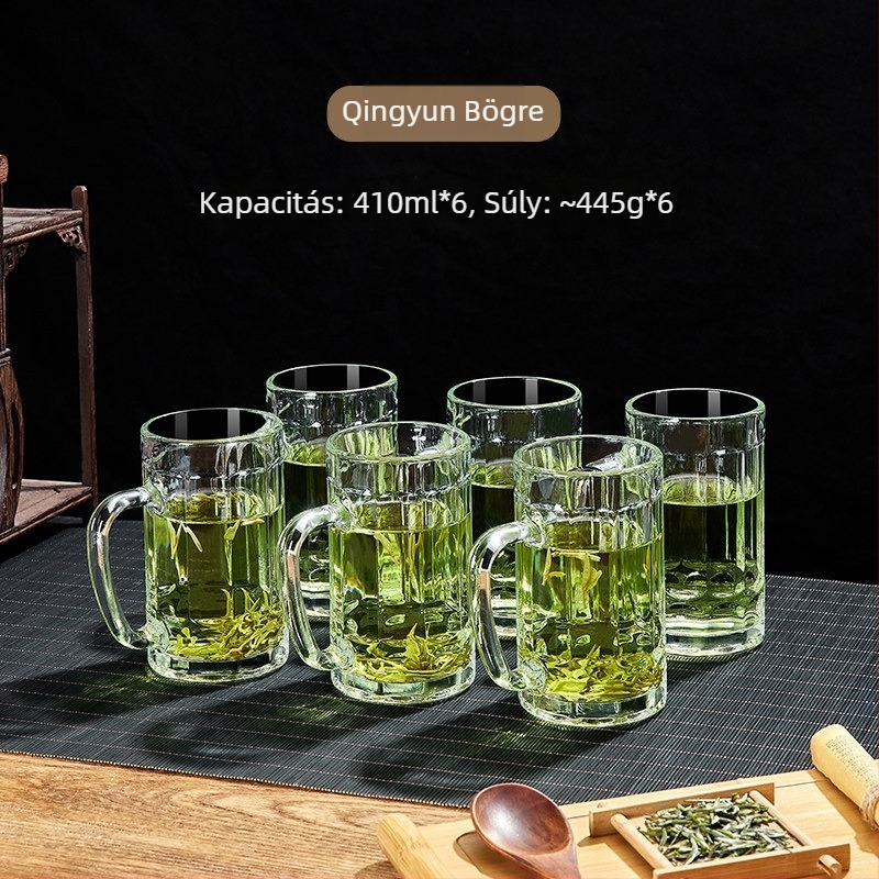 Green Apple hőálló üvegpohár teához, fogantyúval, irodai használatra, személyes teázáshoz, prémium minőség
