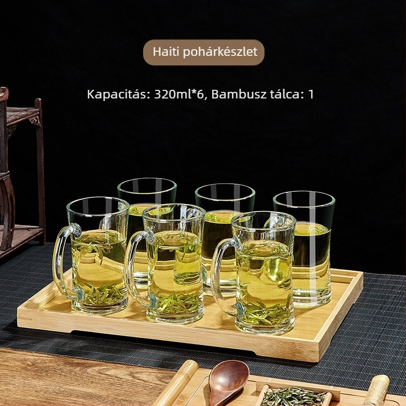 Green Apple hőálló üvegpohár teához, fogantyúval, irodai használatra, személyes teázáshoz, prémium minőség