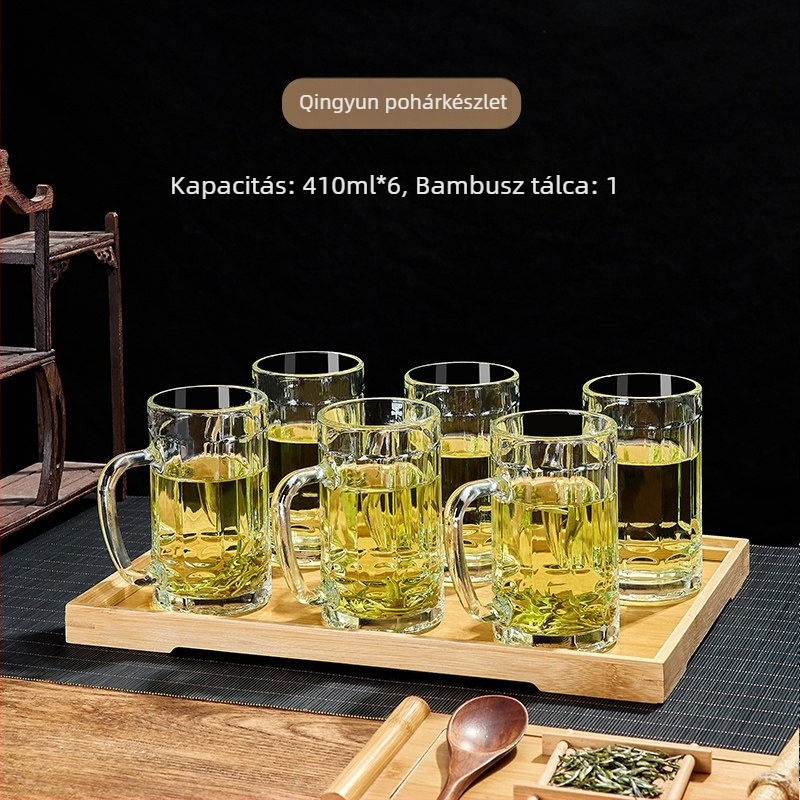 Green Apple hőálló üvegpohár teához, fogantyúval, irodai használatra, személyes teázáshoz, prémium minőség