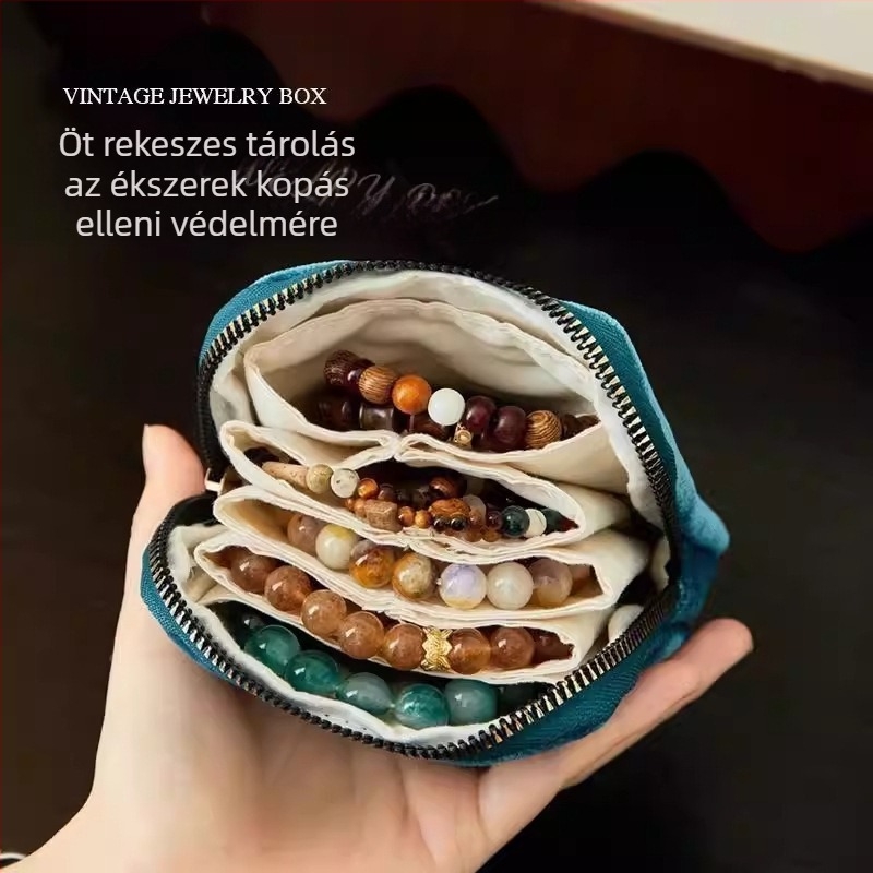 Flanelből készült ékszer rendező táska, minimalist clutch, karkötő és nyaklánc tároló, hordozható cipzáras ékszeres doboz