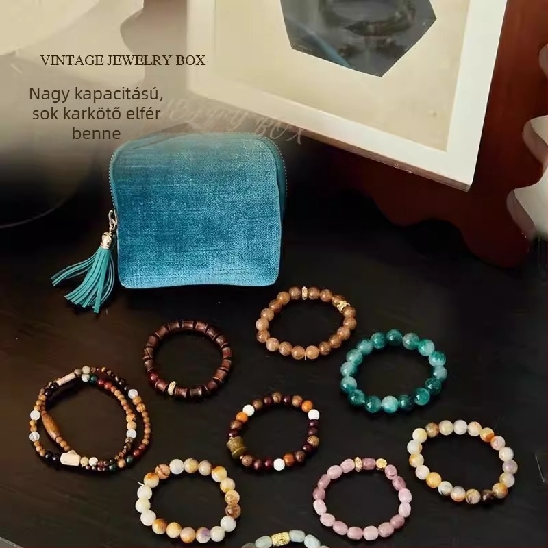 Flanelből készült ékszer rendező táska, minimalist clutch, karkötő és nyaklánc tároló, hordozható cipzáras ékszeres doboz