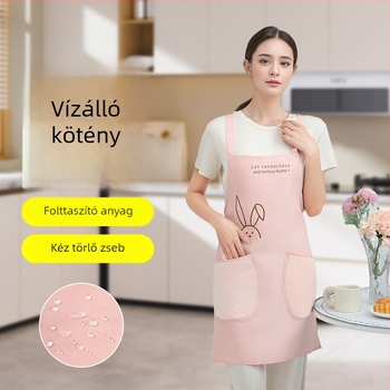 Vízálló kötény dupla zsebbel, nyuszi mintás, cateringhez, olaj- és szennyeződésálló