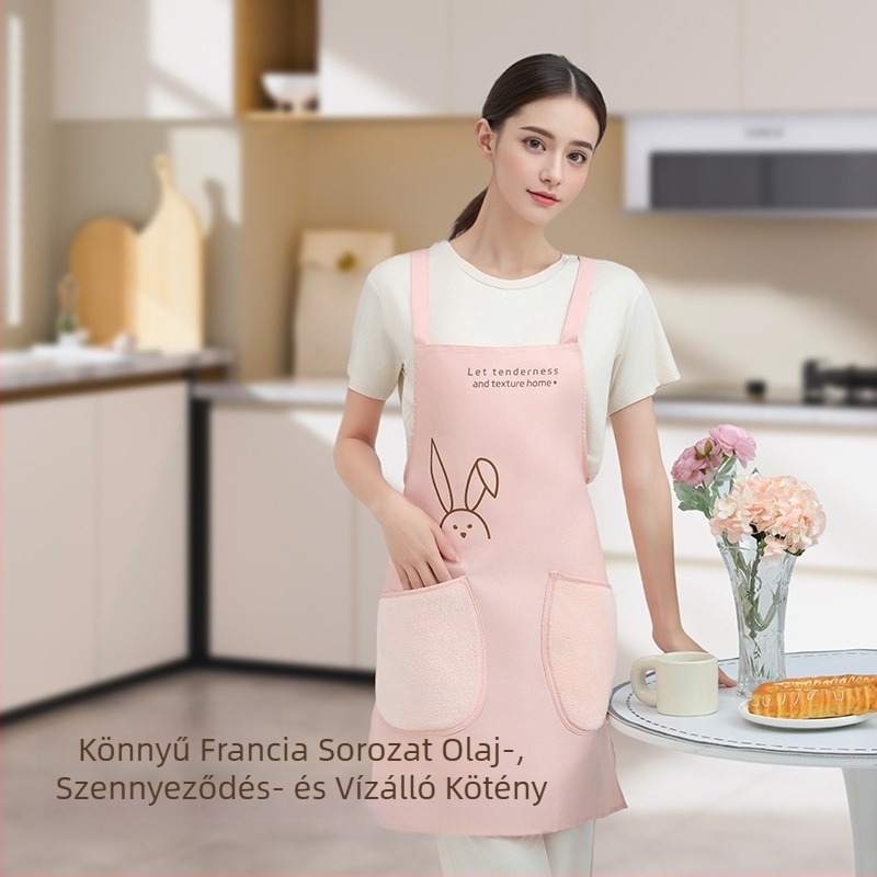 Vízálló kötény dupla zsebbel, nyuszi mintás, cateringhez, olaj- és szennyeződésálló