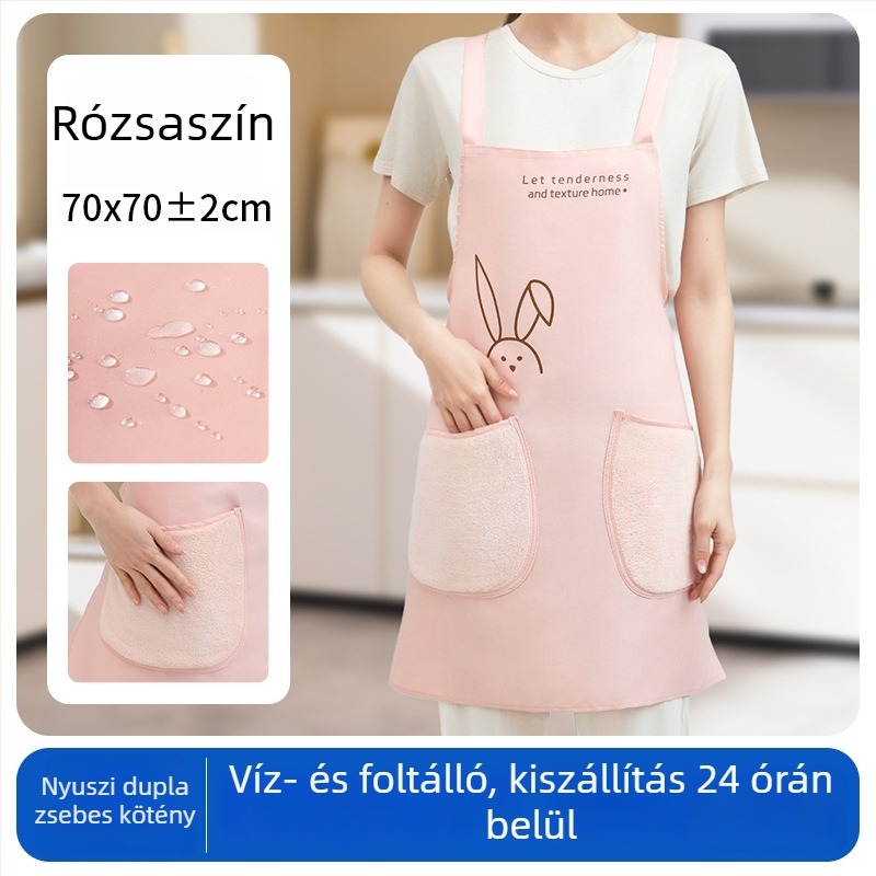 Vízálló kötény dupla zsebbel, nyuszi mintás, cateringhez, olaj- és szennyeződésálló