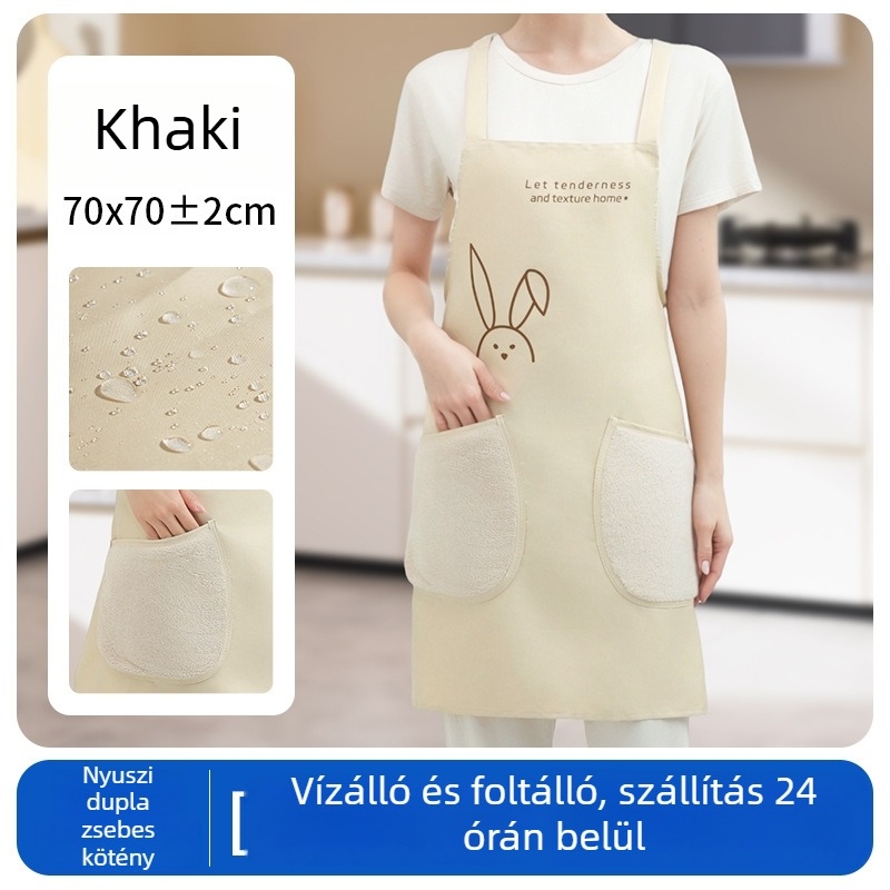 Vízálló kötény dupla zsebbel, nyuszi mintás, cateringhez, olaj- és szennyeződésálló