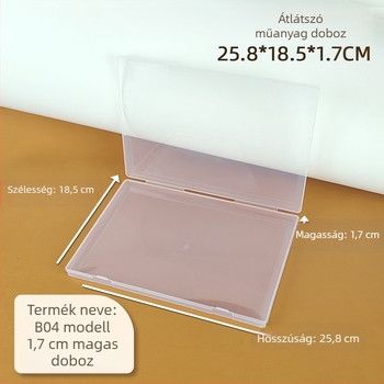 Áttetsző műanyag tároló doboz fedéllel – asztali rendező dokumentumokhoz, papírokhoz, igazolásokhoz és kisebb tárgyakhoz (25.8 × 18.5 × 1.7 cm)