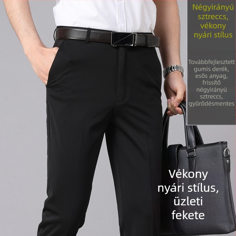 Férfi üzleti nadrág, rugalmas, könnyű, egyenes szabású, tavasz–nyár