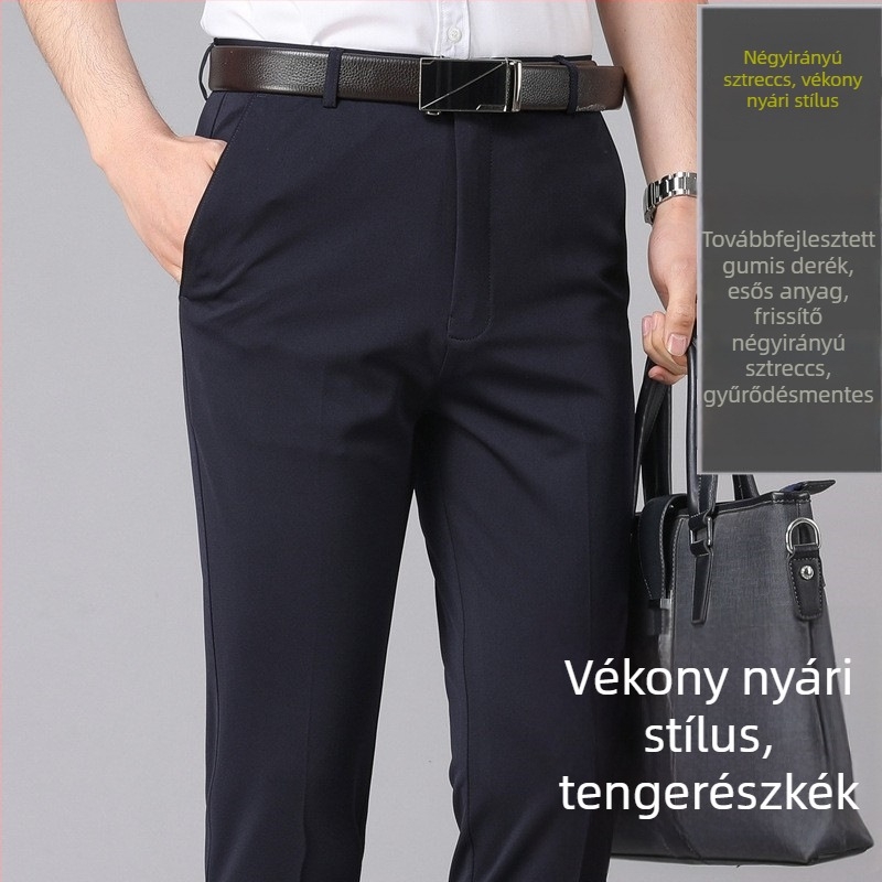 Férfi üzleti nadrág, rugalmas, könnyű, egyenes szabású, tavasz–nyár