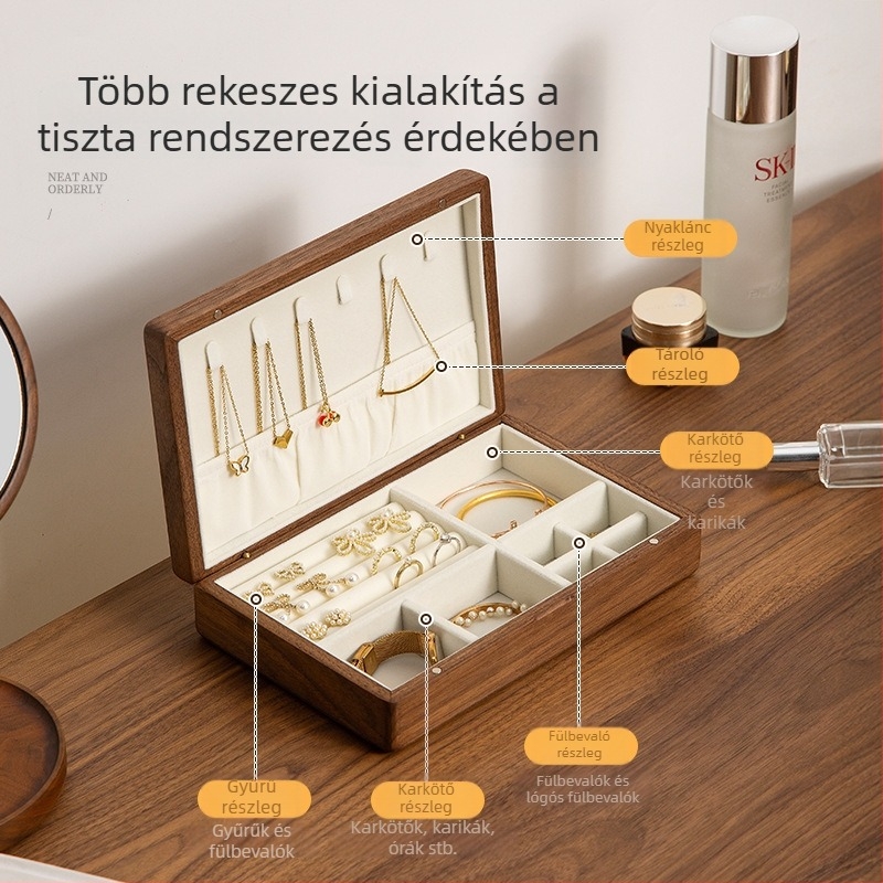 Masszív fa ékszerdoboz zárható, nagy kapacitású, új modell, fényűző fa kivitel, ízléses ajándék