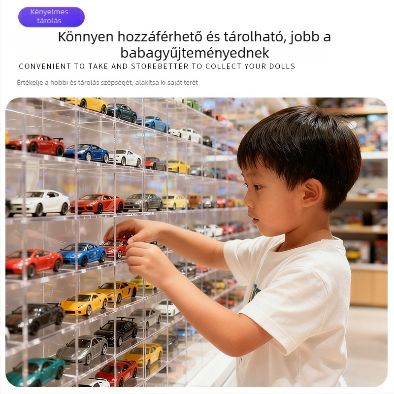 Akril kiállítóállvány átlátszó kiállító dobozzal kollekciós figurák és blind boxok számára, porvédelem