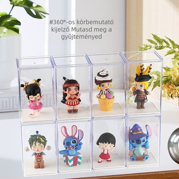 Átlátszó figurakijelző doboz, porálló, négyzet alakú bemutató vitrín modern minimalist stílusban, Bubble Mart babák számára, és blind box tároló.
