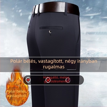 Férfi téli irodai nadrág, elasztikus szövet, egyenes szabás, gyűrődésmentes