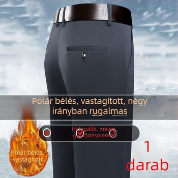 Férfi téli irodai nadrág, elasztikus szövet, egyenes szabás, gyűrődésmentes