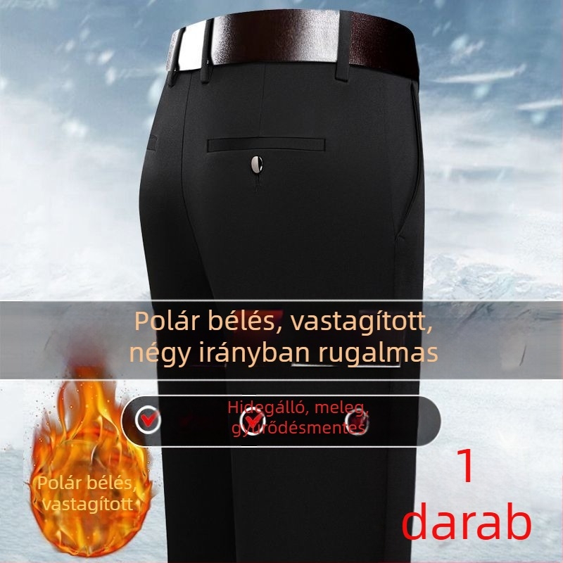 Férfi téli irodai nadrág, elasztikus szövet, egyenes szabás, gyűrődésmentes