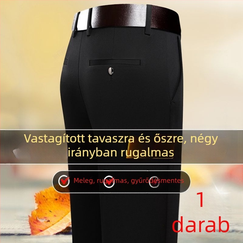 Férfi téli irodai nadrág, elasztikus szövet, egyenes szabás, gyűrődésmentes