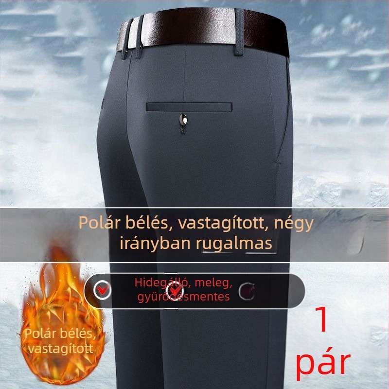 Férfi téli irodai nadrág, elasztikus szövet, egyenes szabás, gyűrődésmentes