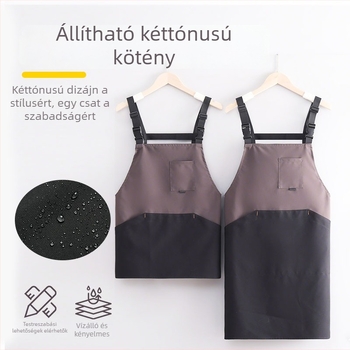 Otthoni konyhai kötény, vízálló, foltálló, könnyen tisztítható, ujj nélküli, egyszínű, modern letisztult stílus, fekete-szürke