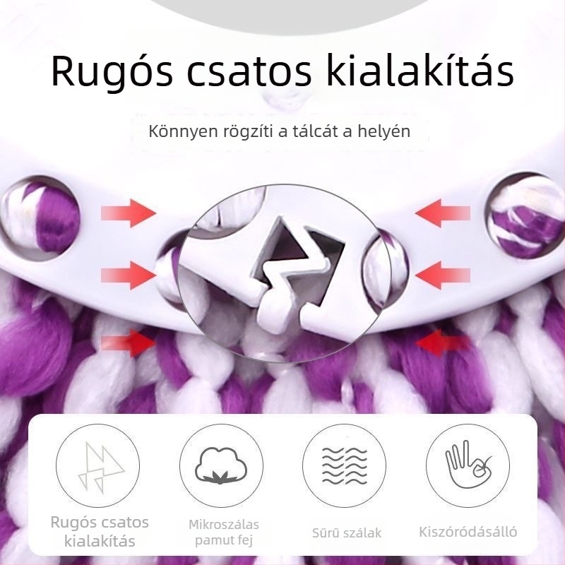 Forgó mop pálca – univerzális csere, érintés nélkül, otthoni használatra, rozsdamentes acél rúddal és mikroszálas fejjel