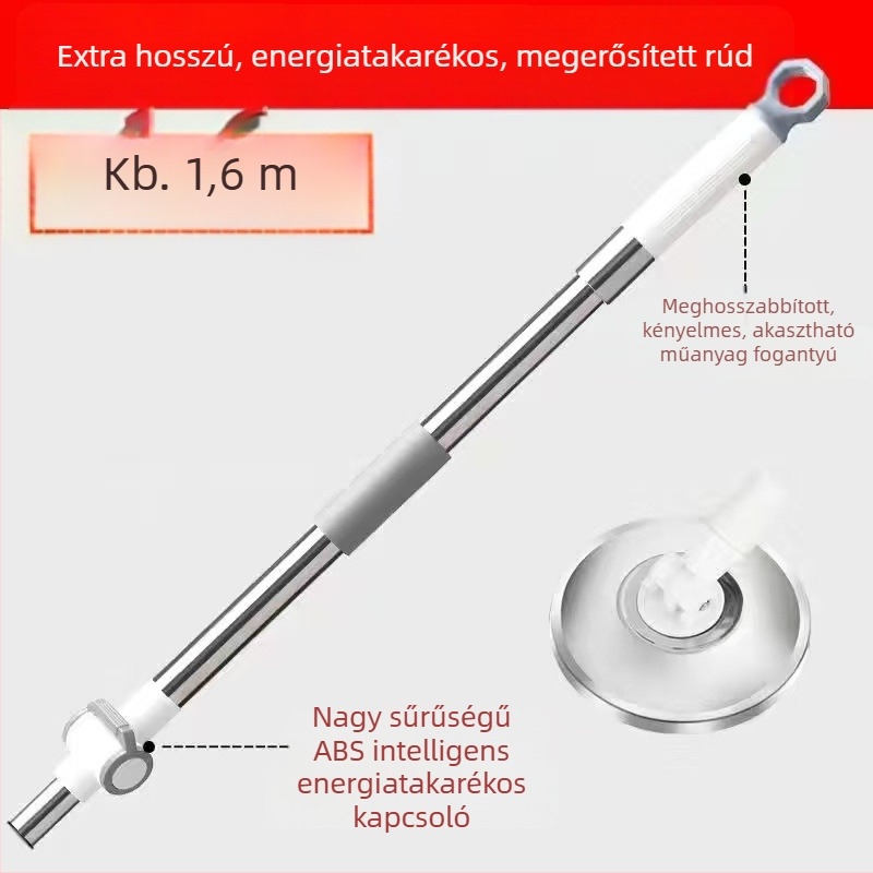 Forgó mop pálca – univerzális csere, érintés nélkül, otthoni használatra, rozsdamentes acél rúddal és mikroszálas fejjel