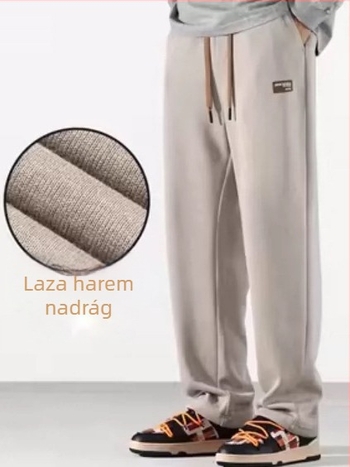 Férfi japán retro stílusú laza nadrág, egyenes, széles szárú