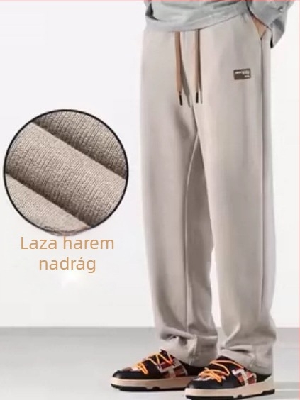 Férfi japán retro stílusú laza nadrág, egyenes, széles szárú