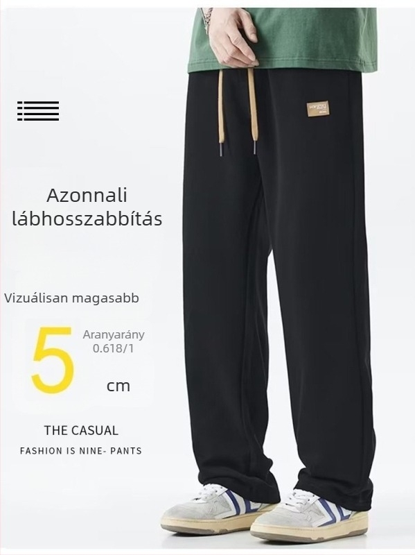 Férfi japán retro stílusú laza nadrág, egyenes, széles szárú