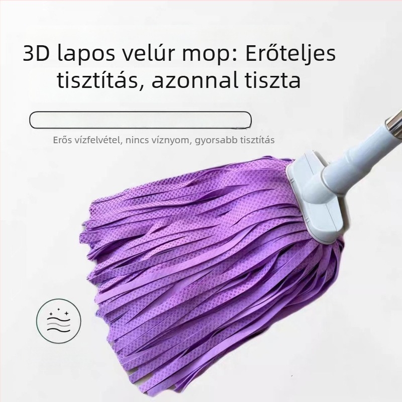Új érintésmentes padló mop 3D velúr törlőruhával, rozsdamentes acél nyeállal, víznyom nélkül