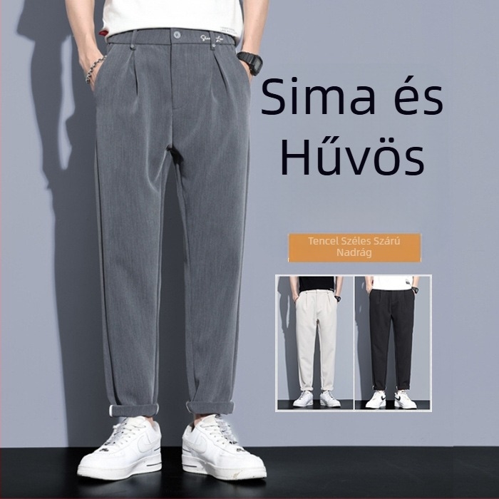 Férfi nyári cropped nadrág, koreai stílusú, karcsú egyenes szabás, légáteresztő és hűs