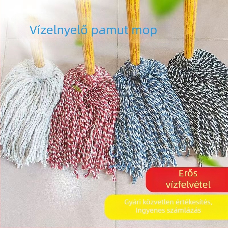 Padló mop fa nyéllel és kör alakú fejű textil fejjel, nedvszívó, kézzel mosható