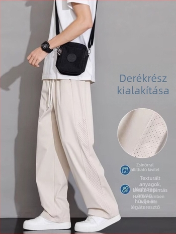 2025 új férfi laza casual nadrág, koreai stílus, széles szárú, földig érő, vékony nyári anyag