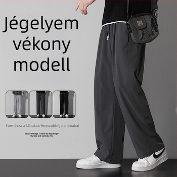 Férfi nyári nadrágok, széles és egyenes szabású, hongkongi stílus, Ice Silk drapált textúra, casual/workwear