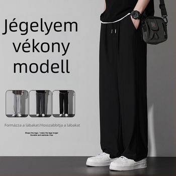 Férfi nyári nadrágok, széles és egyenes szabású, hongkongi stílus, Ice Silk drapált textúra, casual/workwear