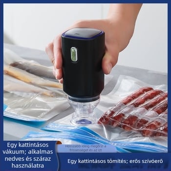 Kézben tartható elektromos vákuumzáró készülék fagyasztott élelmiszerekhez, vákuumtasakokhoz, automatikus levegő kivonás, háztartási készülék