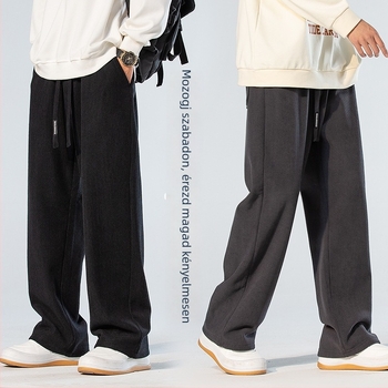 Adumu Férfi corduroy nadrág fleece béléssel – mindennapi viselet, egyenes szabás, széles szár, középső derék, plusz méret, téli