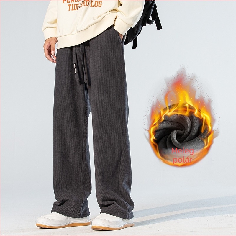 Adumu Férfi corduroy nadrág fleece béléssel – mindennapi viselet, egyenes szabás, széles szár, középső derék, plusz méret, téli