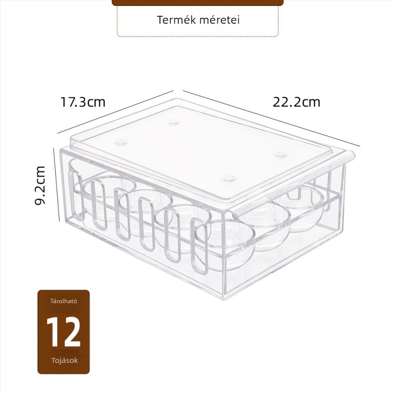 Átlátszó fiókos tojás tároló doboz, megerősített rekeszekkel, halmozható hűtőtojás-tartó tálca